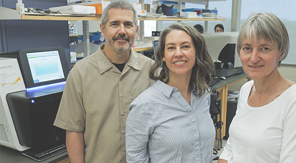 The Ovarian Cancer Genomics Project includes (from l-r) Dr. John DeCoteau (academic lead), Mary Kinloch (receptor lead) and Dr. Laura Hopkins (gynecological oncologist) 